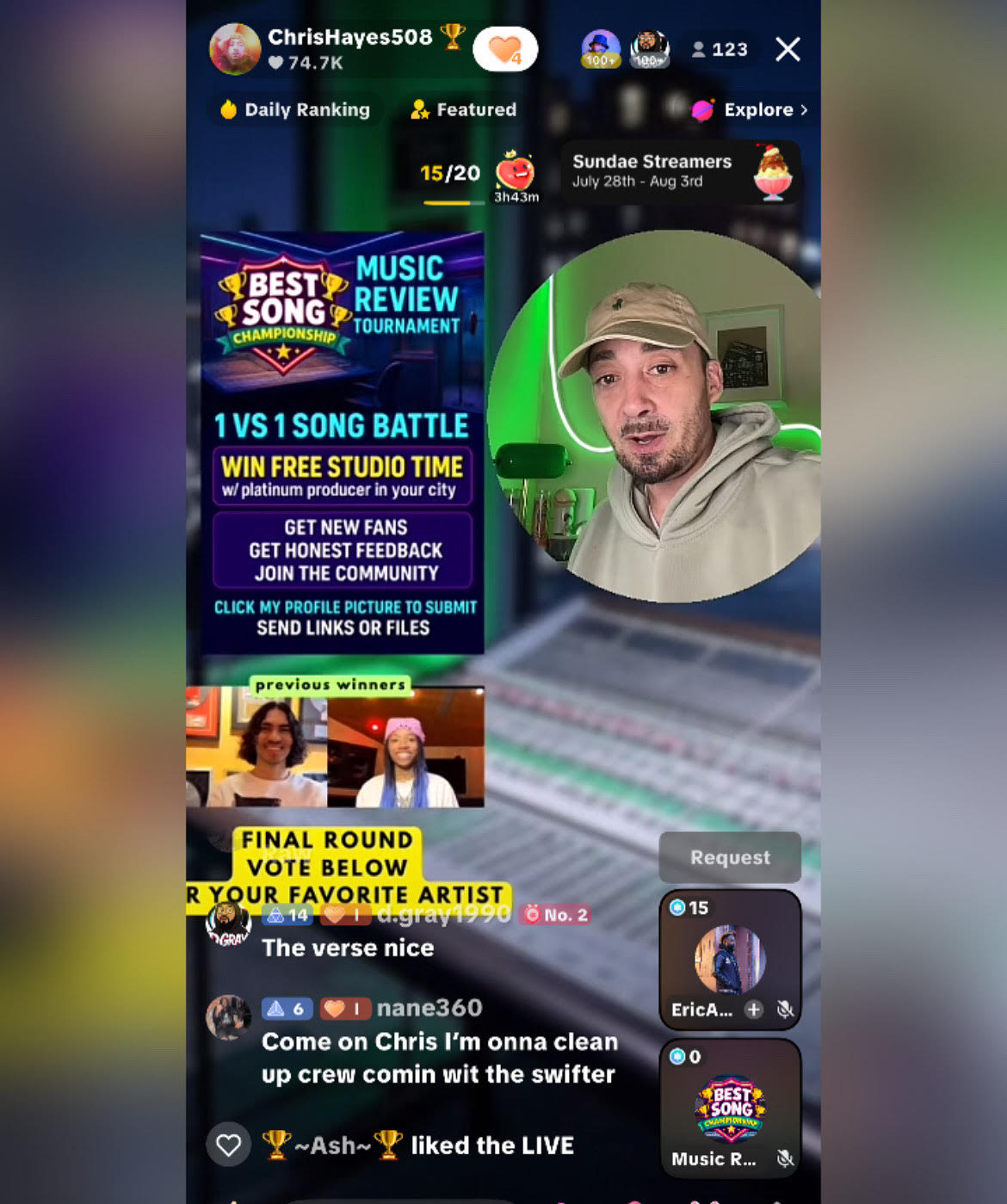 ($25 registration fee) - Win FREE STUDIO TIME! - Live Music Review - 1 vs 1 Song Battle Tournament!
